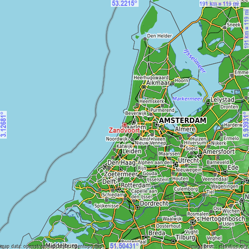 Topographic map of Zandvoort