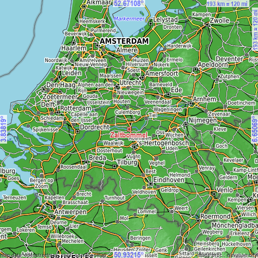 Topographic map of Zaltbommel