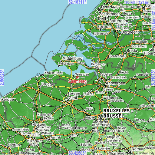 Topographic map of Zaamslag