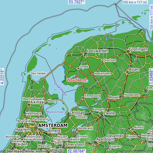 Topographic map of Woudsend