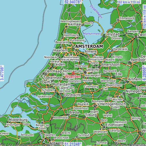 Topographic map of Woerden
