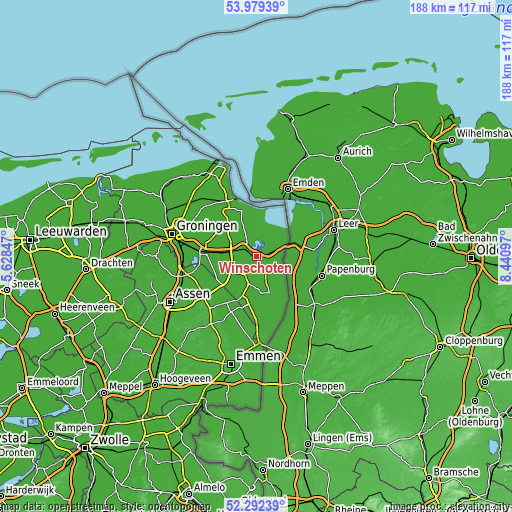 Topographic map of Winschoten