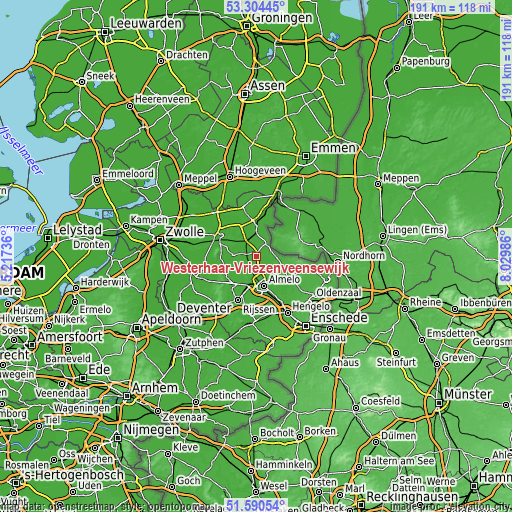 Topographic map of Westerhaar-Vriezenveensewijk