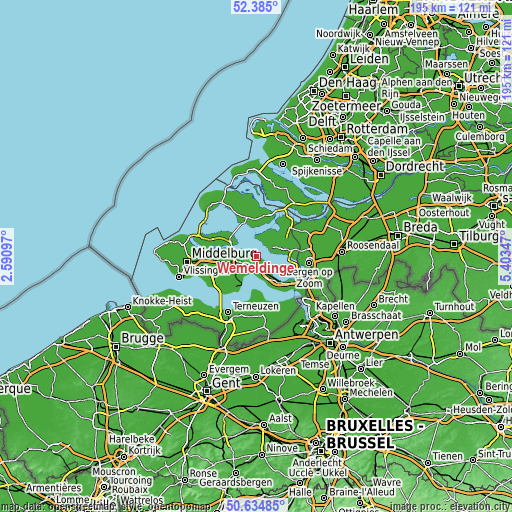 Topographic map of Wemeldinge