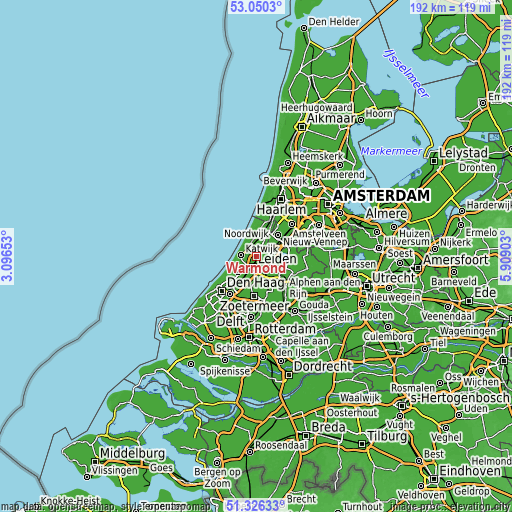 Topographic map of Warmond