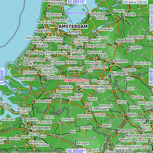 Topographic map of Waardenburg