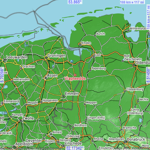 Topographic map of Vlagtwedde