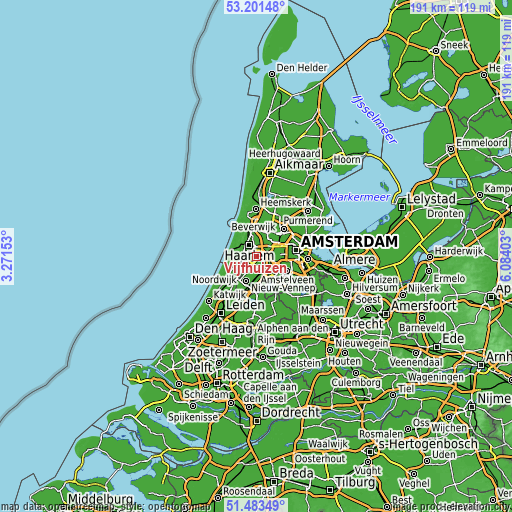 Topographic map of Vijfhuizen