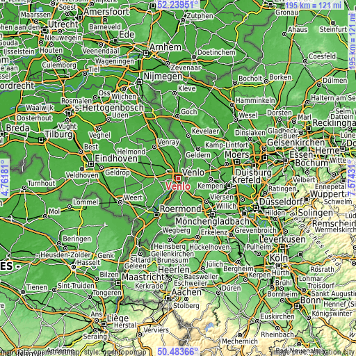 Topographic map of Venlo