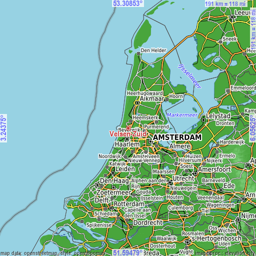 Topographic map of Velsen-Zuid