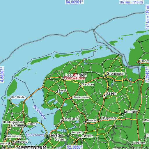 Topographic map of Feanwâlden