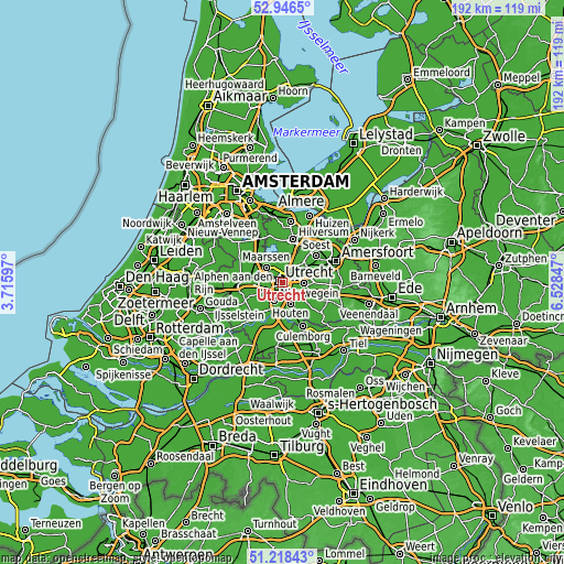 Topographic map of Utrecht
