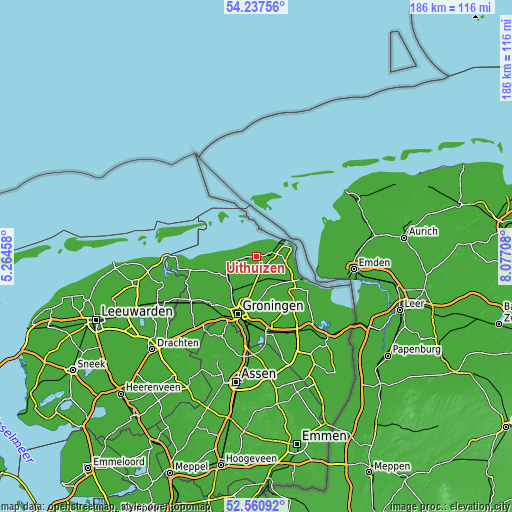 Topographic map of Uithuizen