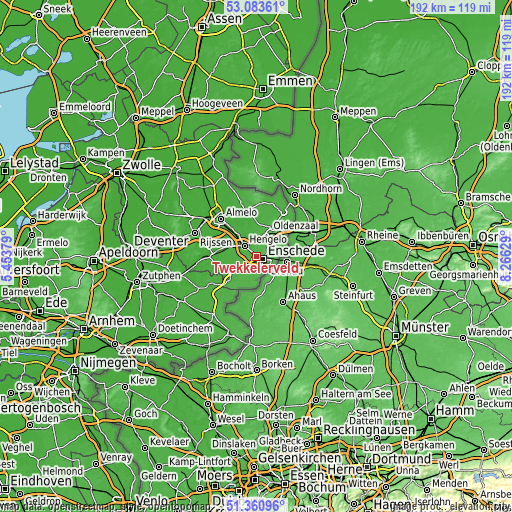 Topographic map of Twekkelerveld