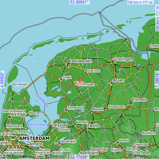 Topographic map of Tijnje