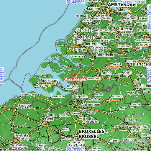 Topographic map of Steenbergen