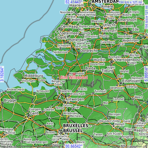 Topographic map of Sint Willebrord