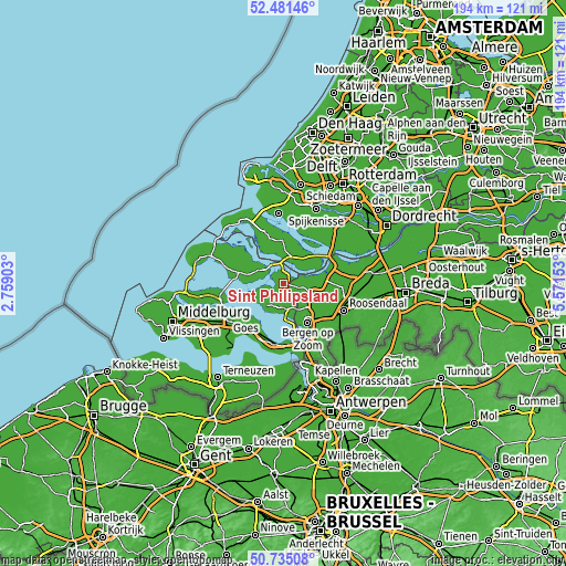 Topographic map of Sint Philipsland