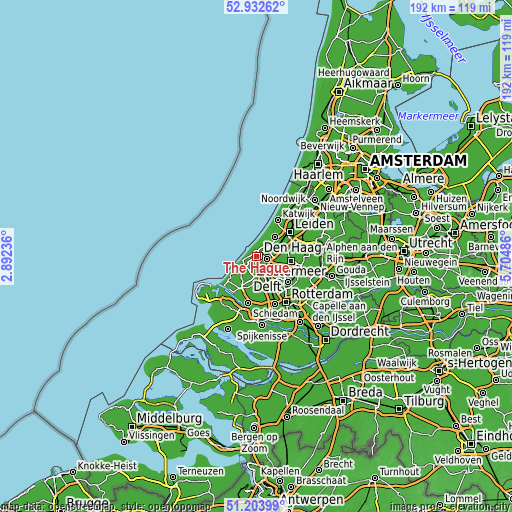 Topographic map of The Hague