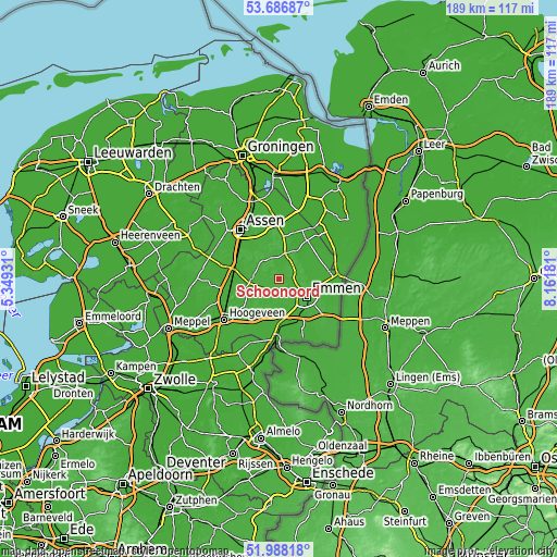 Topographic map of Schoonoord