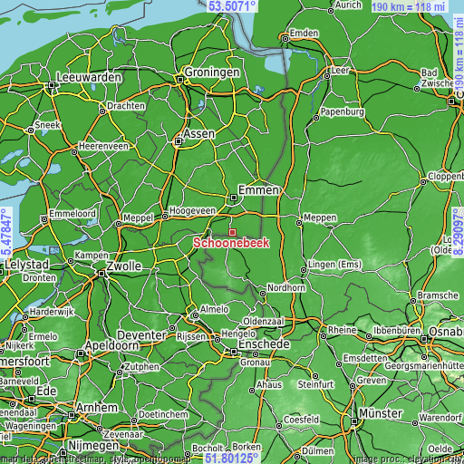 Topographic map of Schoonebeek