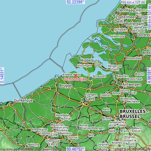 Topographic map of Schoondijke