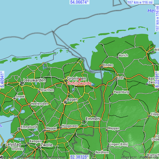 Topographic map of Schildwolde