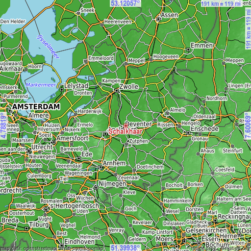 Topographic map of Schalkhaar