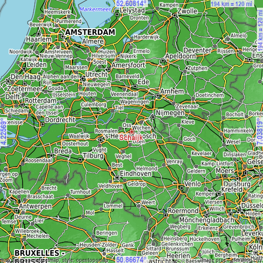 Topographic map of Schaijk