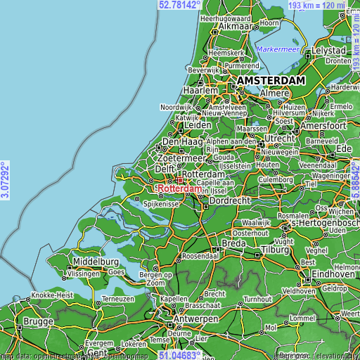 Topographic map of Rotterdam