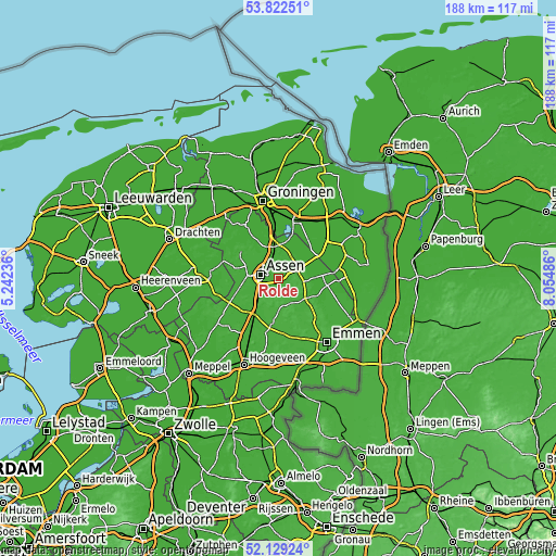 Topographic map of Rolde