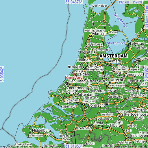 Topographic map of Rijnsburg