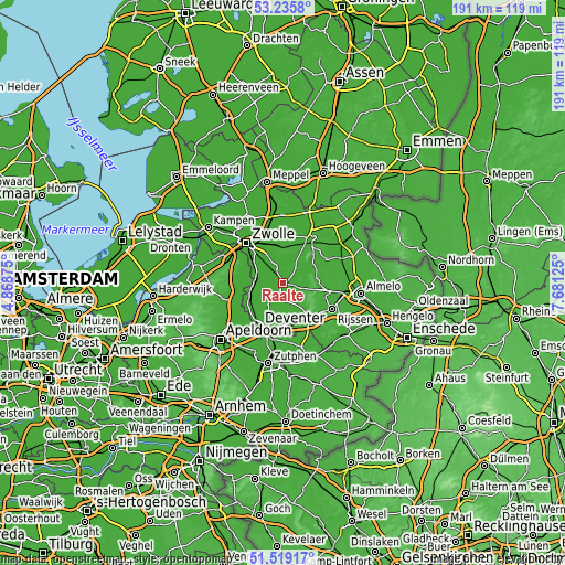 Topographic map of Raalte