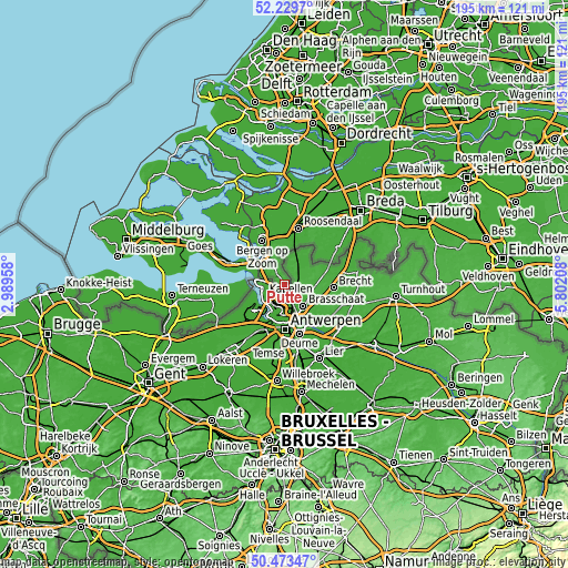 Topographic map of Putte