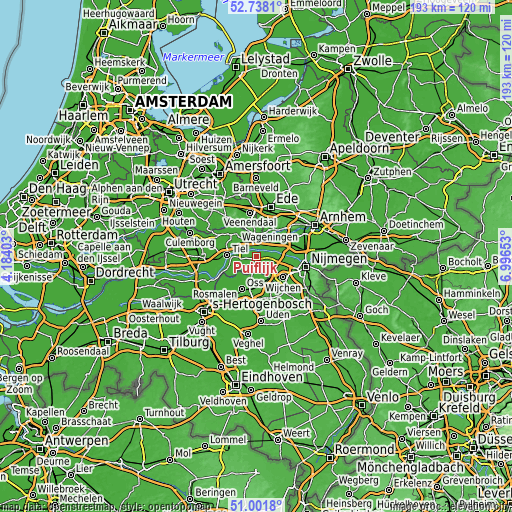 Topographic map of Puiflijk