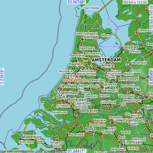 Topographic map of Oude Wetering