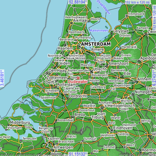 Topographic map of Oudewater