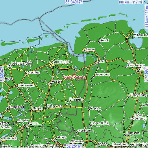 Topographic map of Oude Pekela