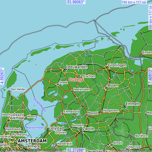 Topographic map of Oudega