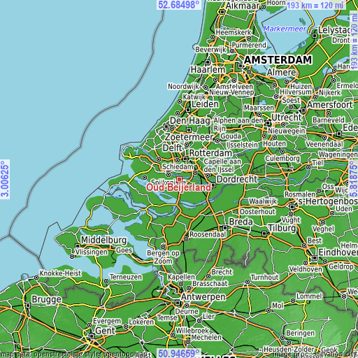 Topographic map of Oud-Beijerland