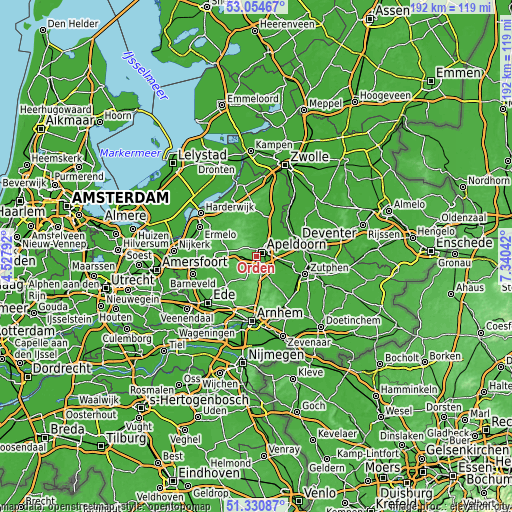 Topographic map of Orden