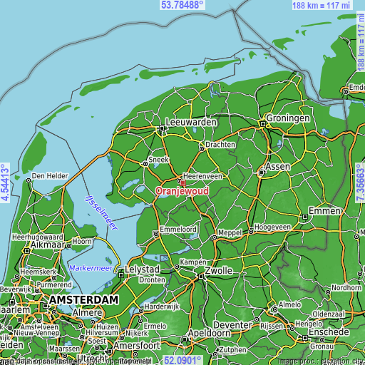 Topographic map of Oranjewoud