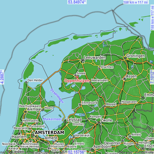 Topographic map of Oppenhuizen