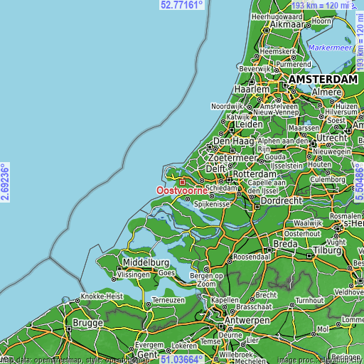 Topographic map of Oostvoorne