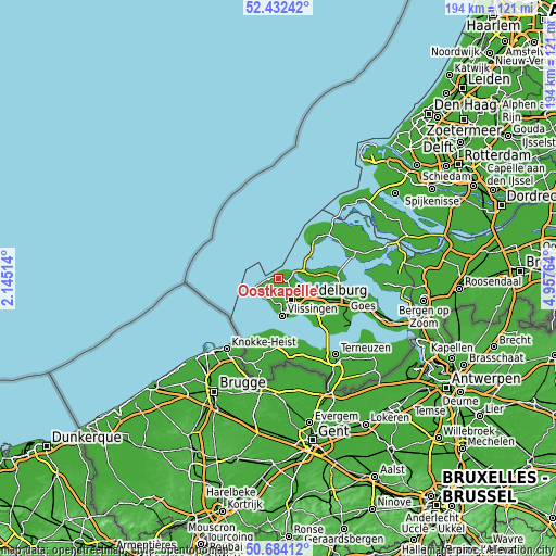 Topographic map of Oostkapelle