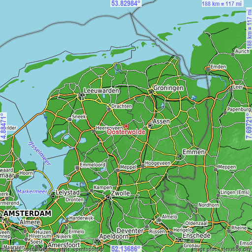 Topographic map of Oosterwolde