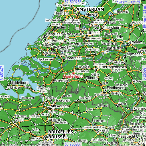 Topographic map of Oosterhout