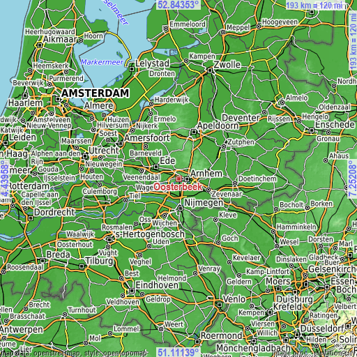 Topographic map of Oosterbeek