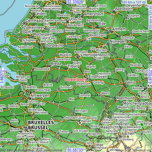 Topographic map of Oostelbeers