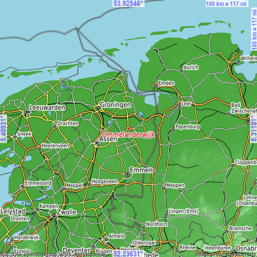 Topographic map of Ommelanderwijk